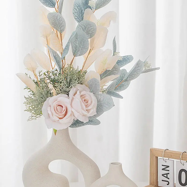 White Ceramic Nordic Vase Set – Minimalist Table Centerpiece Décor