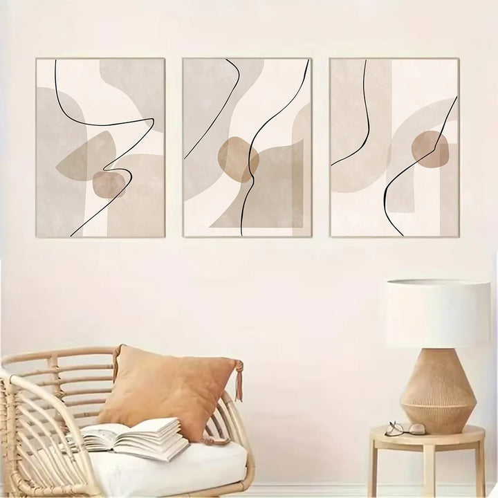 Abstract Beige Geometry Canvas – Modern Boho Wall Art