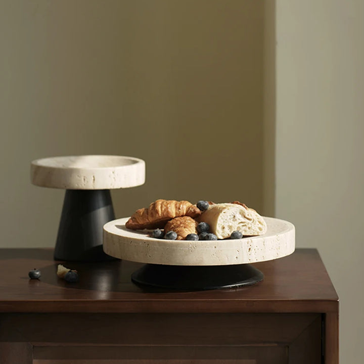 Luxury Travertine Pedestal Bowl – Marble Tray for Fruit & Decor