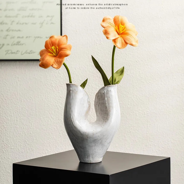 Double Mouth Ceramic Vase – Nordic Retro Home Decor
