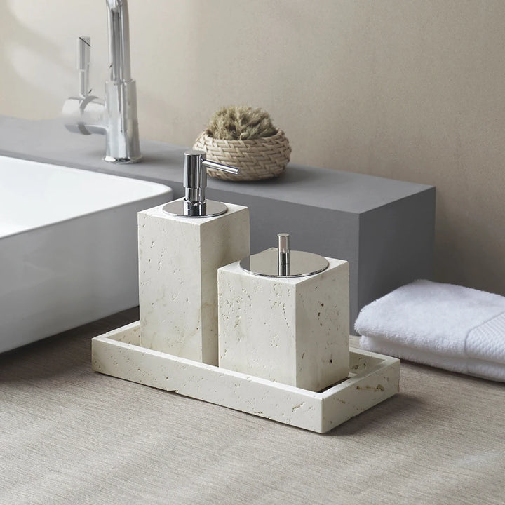Beige Travertine Bathroom Set – Natural Marble Accessories