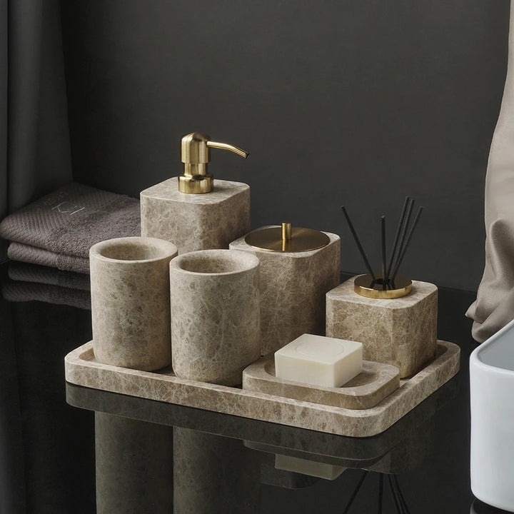 Emperador Marble Bathroom Set – Natural Stone Soap Dish & Tray