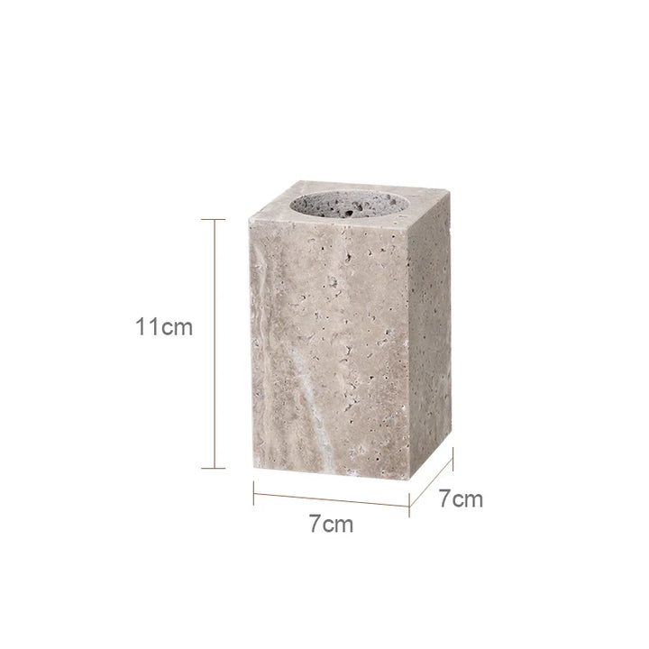 Grigio Travertine Bathroom Set – Antique Natural Stone Accessories with Soap Dispenser, Tray, Diffuser & More