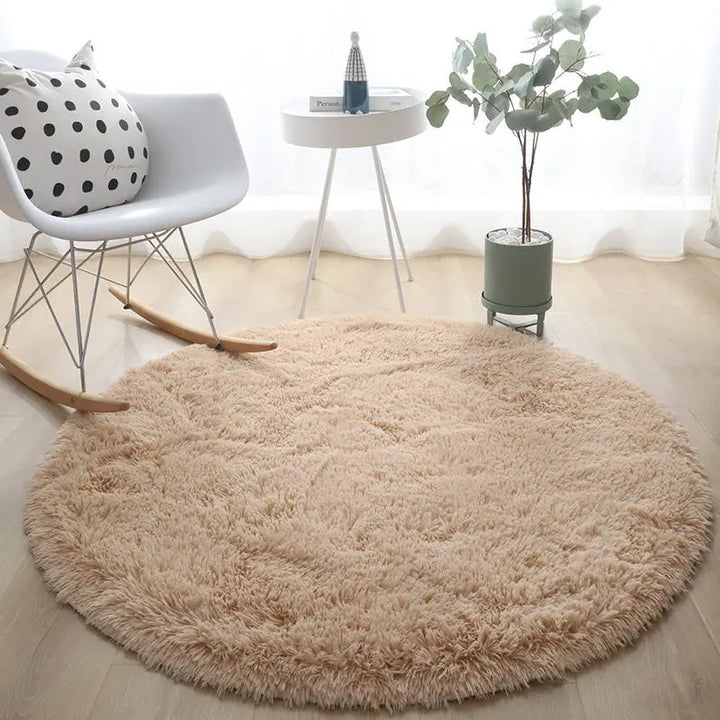 Round Plush Rug – Soft Fluffy Carpet for Living Room & Bedroom