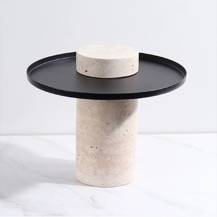 Beige Travertine Serving Tray with Metal Base