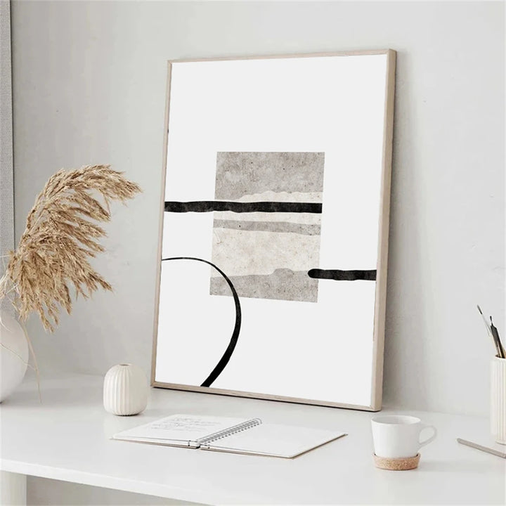 Beige and Black Abstract Line Art – Minimalist Canvas Wall Decor