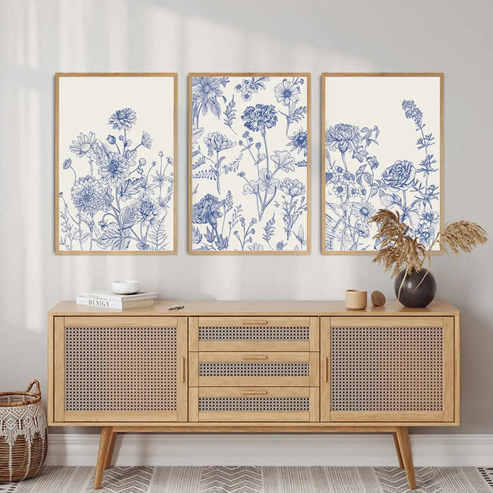 Blue Botanical Abstract Canvas Print – Minimalist Wall Art