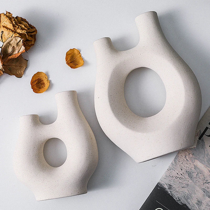 Nordic White Ceramic Vase – Modern Decorative Flower Vase with Unique Shape for Living Room, Bedroom & Home Decor