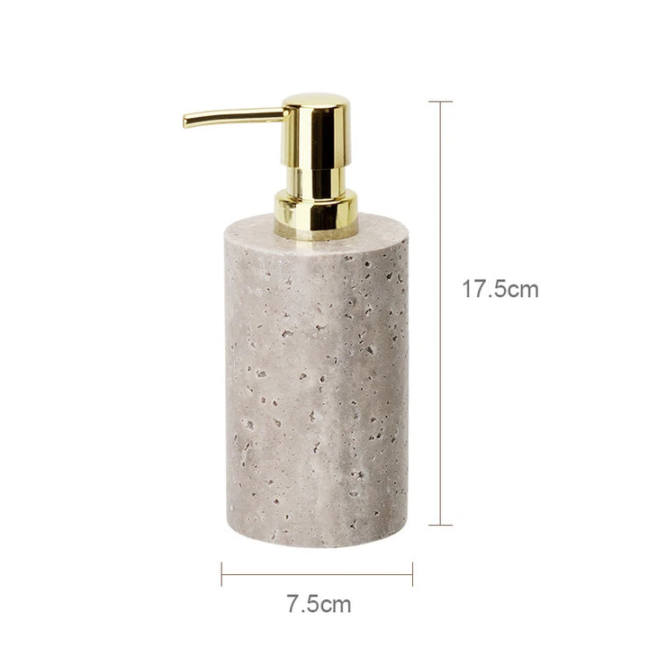 Grigio Travertine Bathroom Set – Antique Natural Stone Accessories with Soap Dispenser, Tray, Diffuser & More