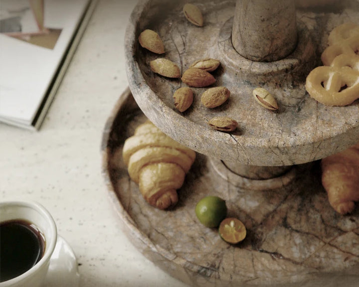 Two-Tier Coffee Brown Marble Serving Tray