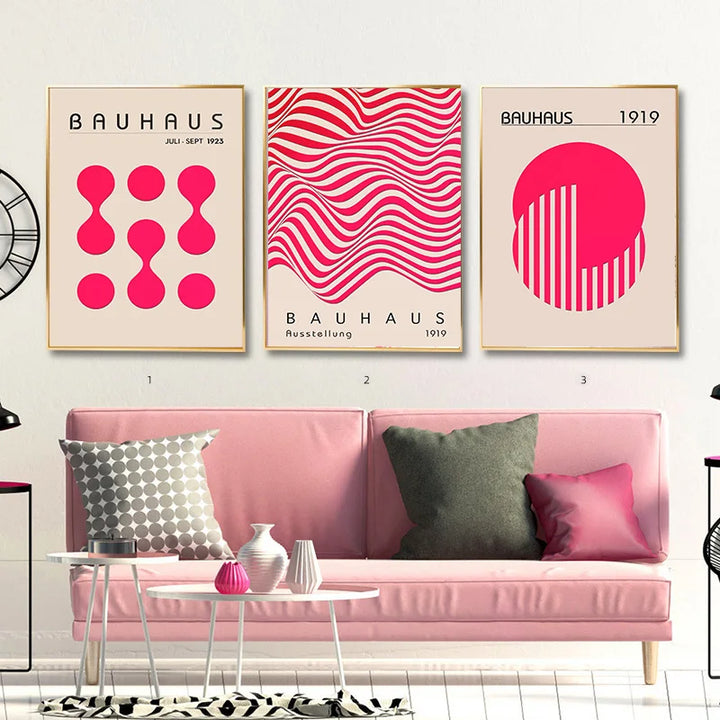 Pink Bauhaus Abstract Canvas Print – Modern Wall Art