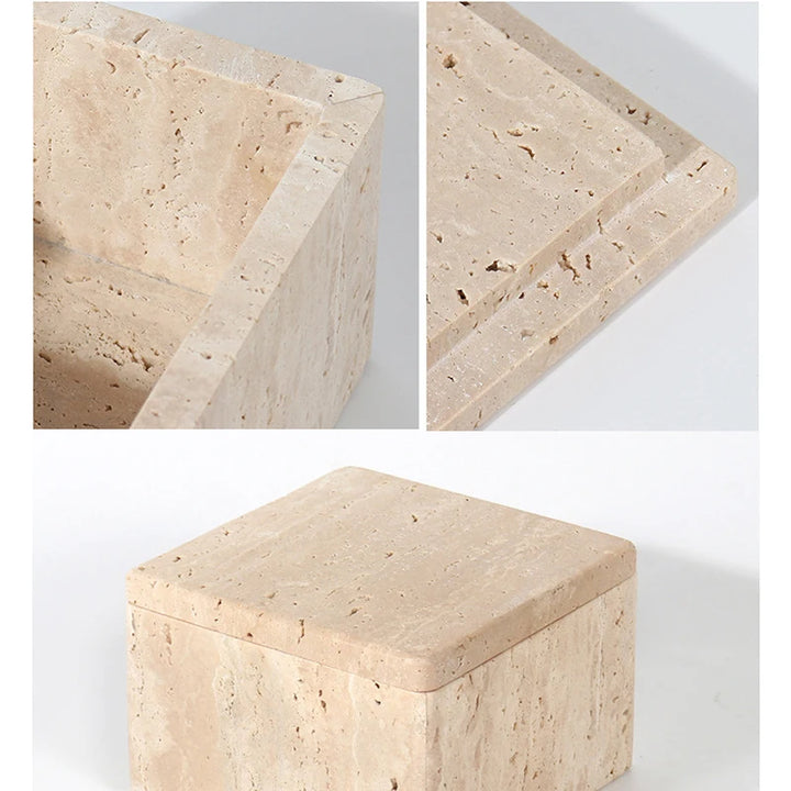 Natural Travertine Marble Storage Box – Decorative Bathroom Organizer for Jewelry, Cotton Swabs & Vanity Essentials
