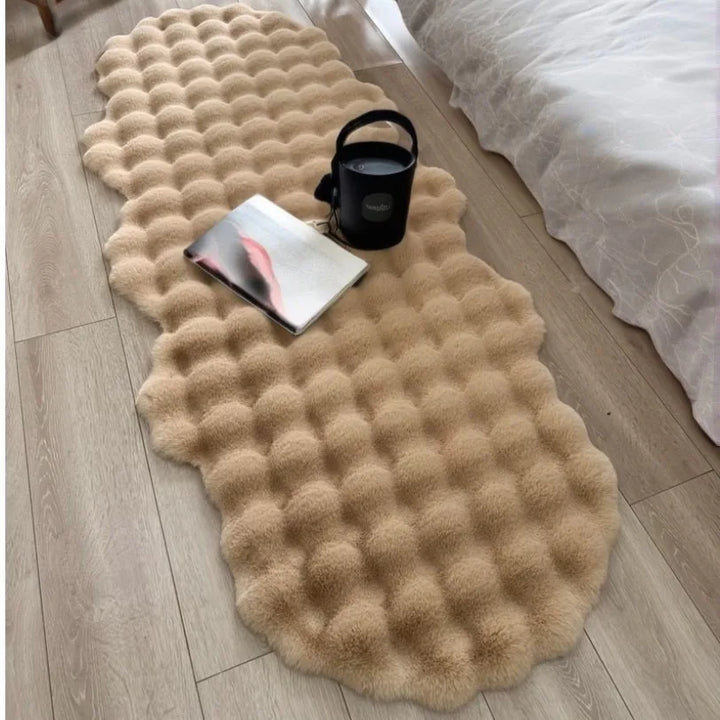 Alfombra ovalada de felpa: suave alfombra de piel sintética de conejo para habitaciones infantiles, salas de estar o dormitorios | Acogedora alfombra de invierno y cojín para silla 