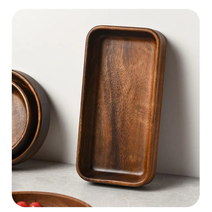 Acacia Wood Snack & Salad Plate – Solid Multi-Section Tray