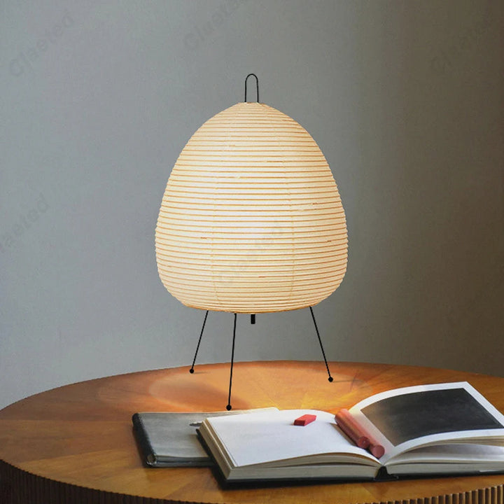 Japanese Rice Paper Table Lamp – Wabi-Sabi Akari Style Bedside & Living Room Lighting Décor