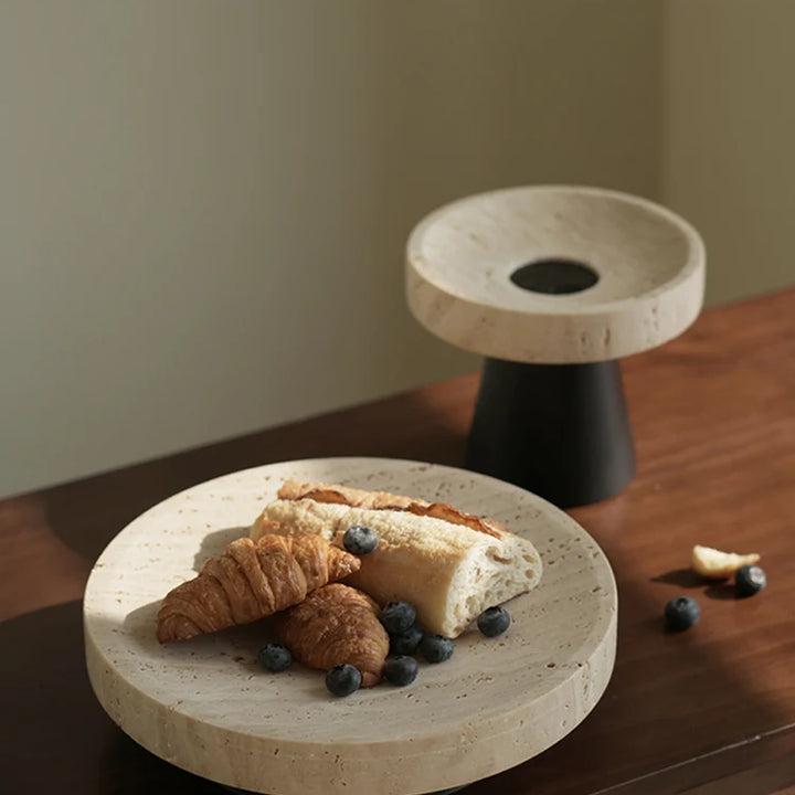Luxury Travertine Pedestal Bowl – Marble Tray for Fruit & Decor