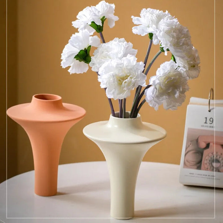 French Cream Ceramic Vase – Minimalist Nordic Centerpiece