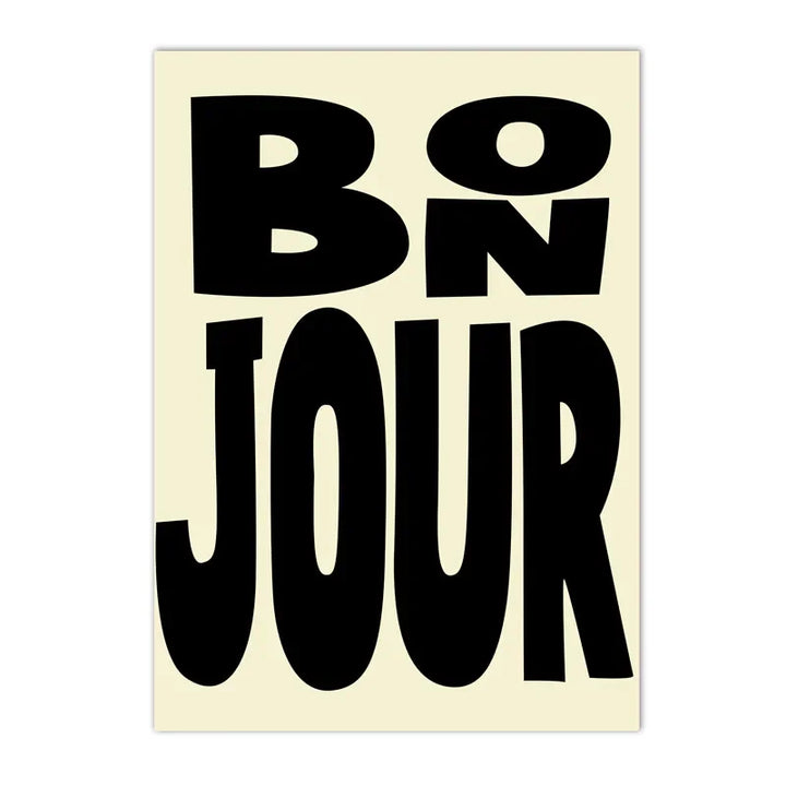 Abstract Colorful “Bon Jour” French Quote Canvas Wall Art – Modern Typography Print for Living Room & Home Decor