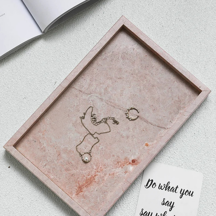 Pink Marble Vanity Tray – Natural Stone Perfume & Jewelry Organizer