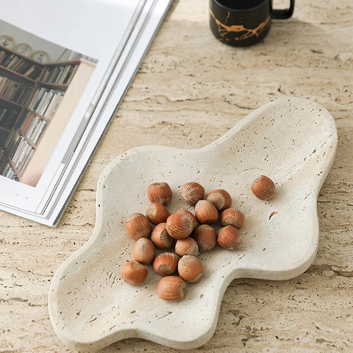 Irregular Travertine Decorative Tray for Coffee Table