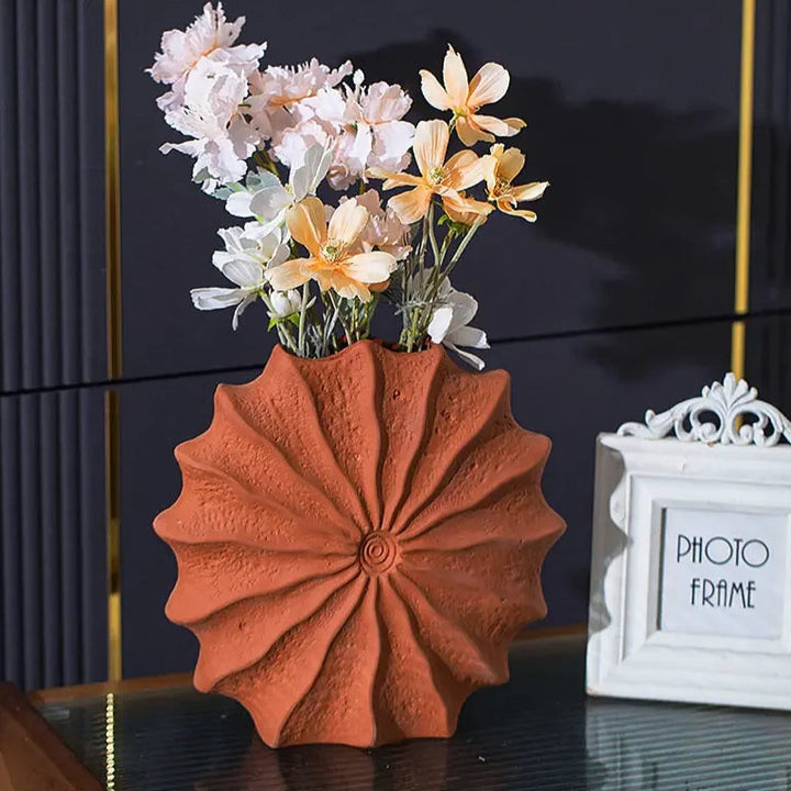 Shell Shaped Ceramic Vase – Minimalist Orange Home Decor