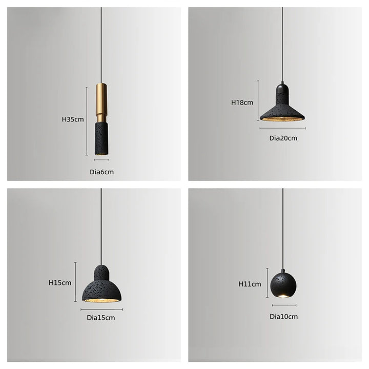 Industrial Black Stone Pendant Lamp – Nordic Retro LED Chandelier