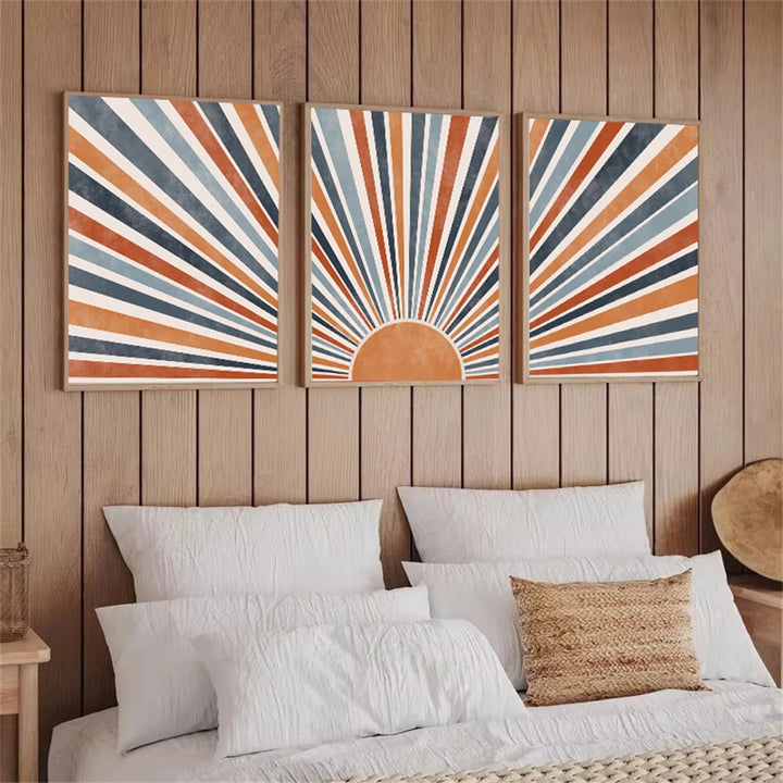 Modern Mid-Century Sun Canvas Wall Art – Retro Abstract Bohemian Prints for Living Room & Home Decor
