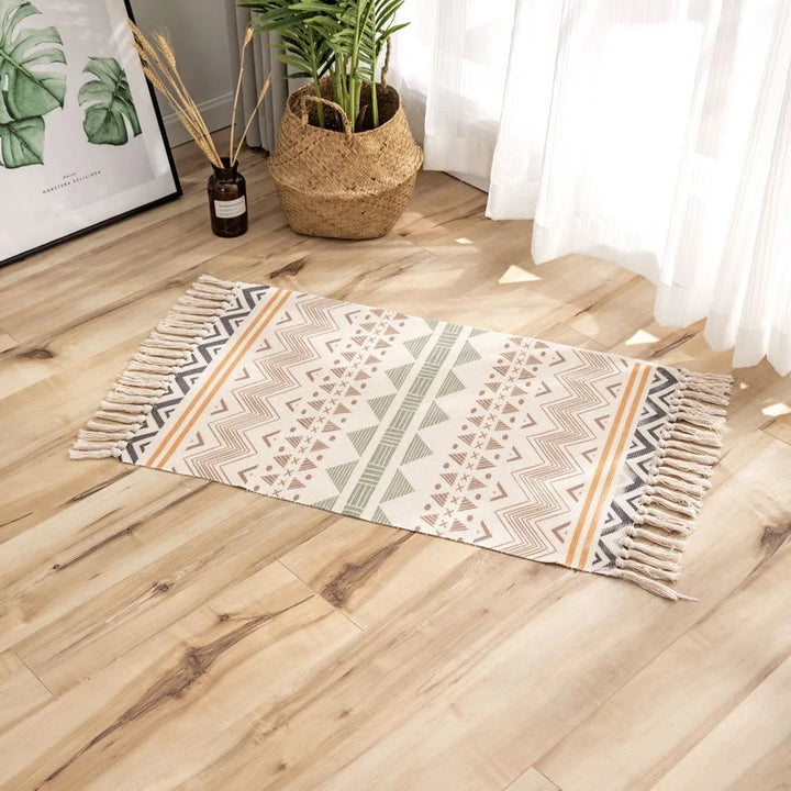 Nordic Moroccan Printed Carpet – Hand-Woven Cotton Rug