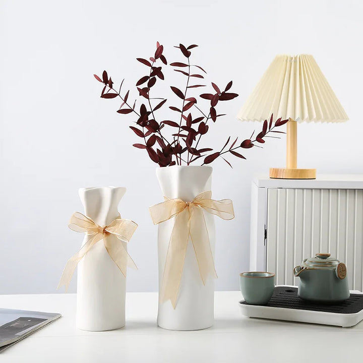 Ceramic Paper Bag Vase – Nordic Modern Home Decoration
