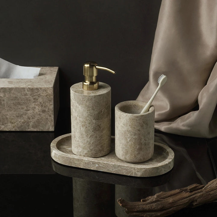 Emperador Marble Bathroom Set – Natural Stone Soap Dish & Tray