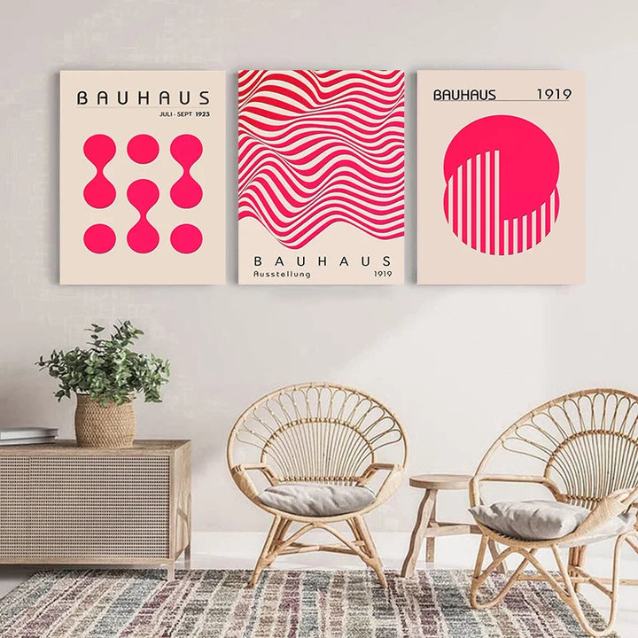Pink Bauhaus Abstract Canvas Print – Modern Wall Art