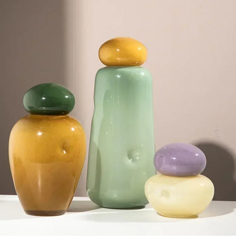 Elliptical Colored Glass Vase – Modern Desk Flower Pot