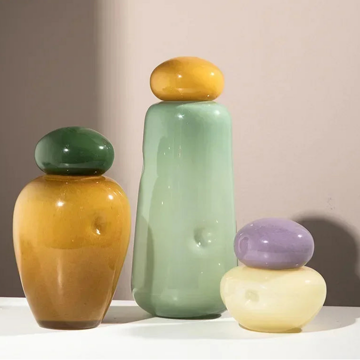 Elliptical Colored Glass Vase – Modern Desk Flower Pot