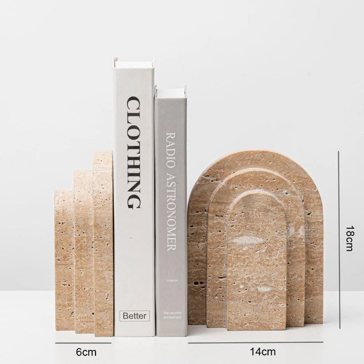 Natural Travertine Marble Bookends – U Shape Stone Holder