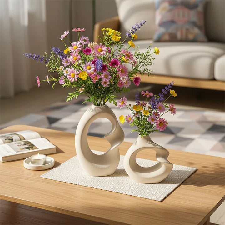 Matte Ceramic Vase Set of 2 – Nordic Pampas Grass Home Décor