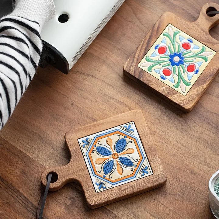 Vintage Wooden Heat-Resistant Pot Mat – Square Dining Table Insulation Pad for Casseroles, Pans & Kitchen Decor