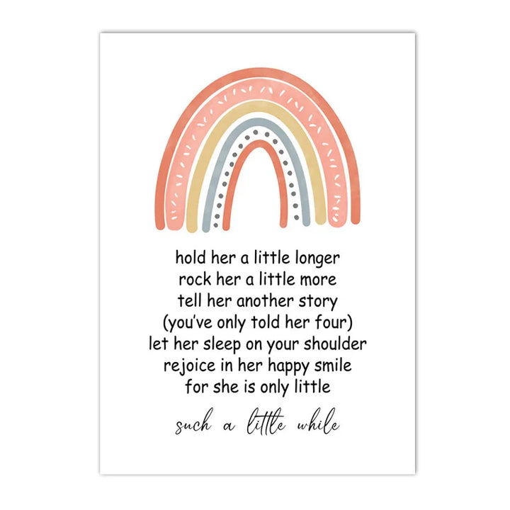 Pink Rainbow Quote Canvas Print – Cartoon Nursery Wall Art for Baby Girls | Unframed Nordic Poster Set for Kids Room Decor