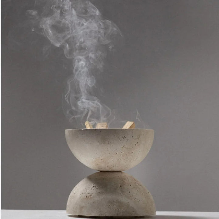 Beige Travertine Sphere Incense Burner – Natural Marble Mubkhar for Aromatherapy, Meditation & Home Decor | 10.5cm Handcrafted Stone Ornament