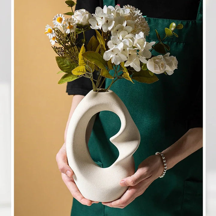 Matte Ceramic Vase Set of 2 – Nordic Pampas Grass Home Décor