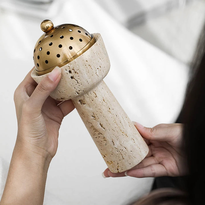 Travertine Oud & Bakhoor Burner with Brass Cover