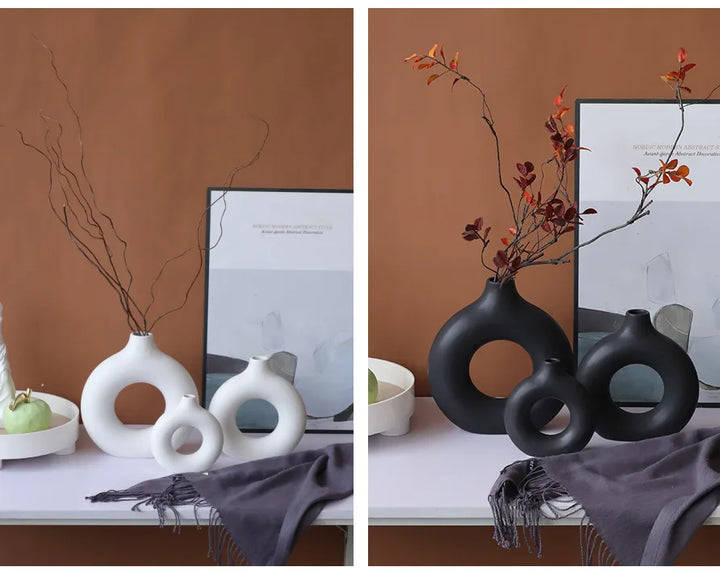Nordic Donut Ceramic Vase – Modern Pampas Grass Home Décor