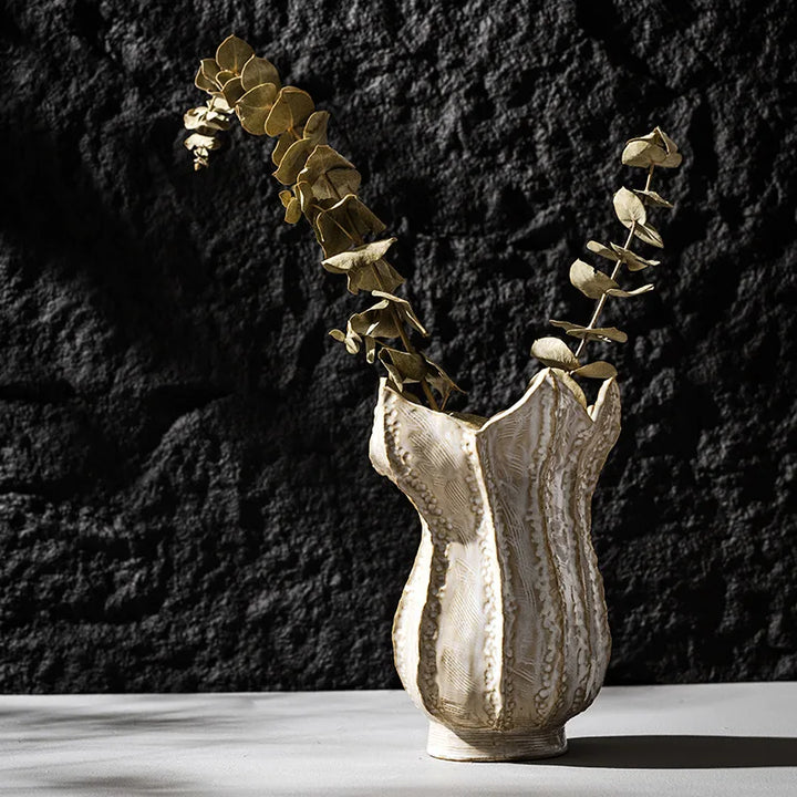 Nordic 5-Petal Ceramic Vase – Modern Wabi-Sabi Decor