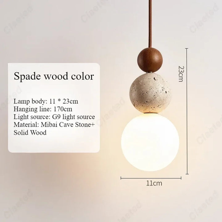 Retro LED Cave Stone Pendant Light – Creative Wooden Hanging Lamp for Dining Room, Living Room & Bedroom Decor