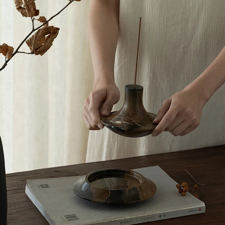 Vintage Travertine & Marble Stick Incense Holder