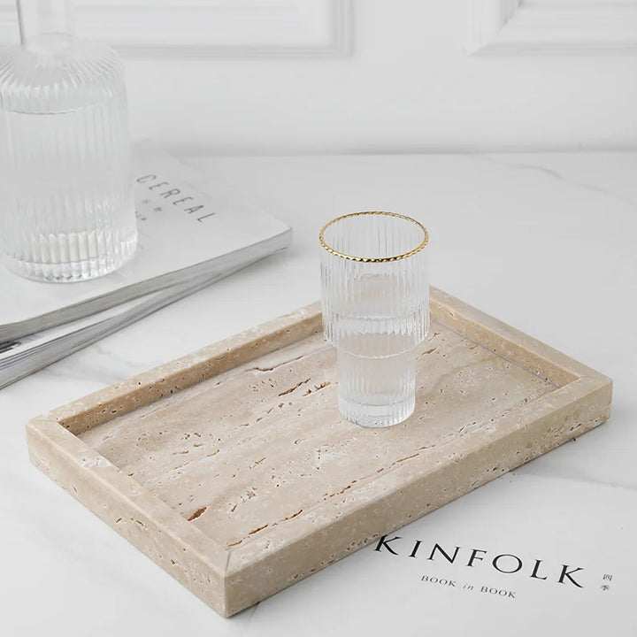 Minimalist Travertine Marble Tray – Vanity & Jewelry Decor