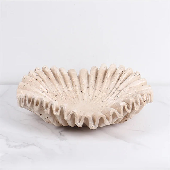 Travertine Marble Ruffle Bowl – Handcrafted Decorative Tray