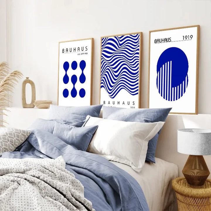 Blue Bauhaus Abstract Art Poster – Modern Canvas Wall Print