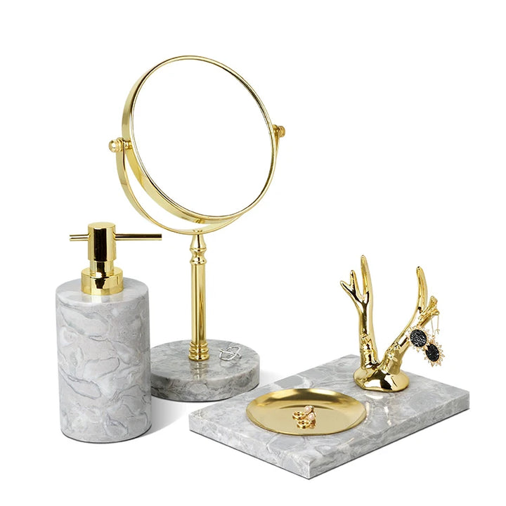 Pitaya Marble Bathroom Set – Luxury Soap Dispenser & Organizer