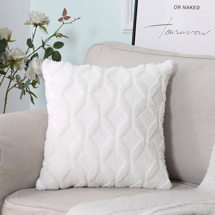 3D Plush Geometric Embroidered Cushion Cover