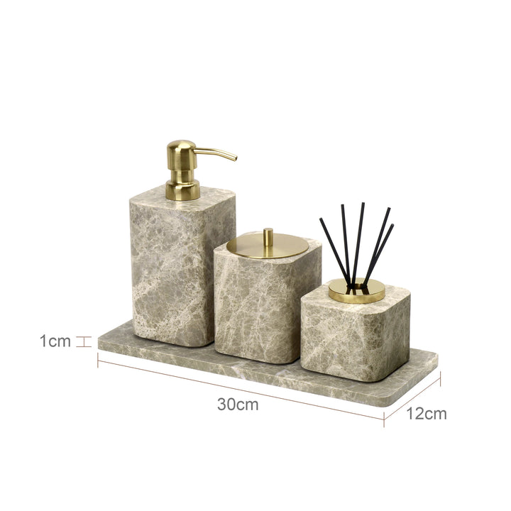 Emperador Marble Bathroom Set – Natural Stone Soap Dish & Tray